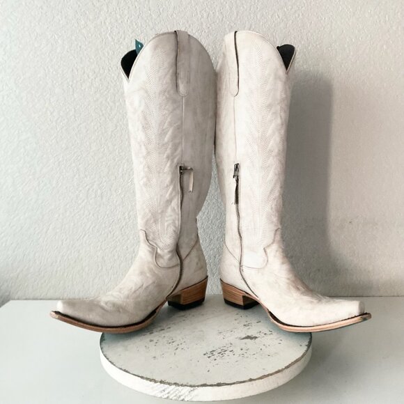 Lane LEXINGTON Knee High Tall Womens Cowboy Boots 8.5 White Western Cowgirl - Picture 12 of 13